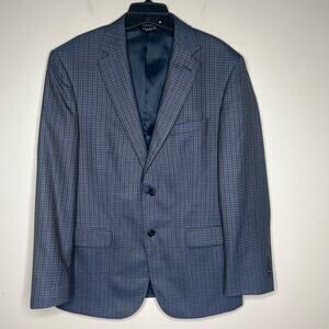 Jos A Bank Traveler Wool Blazer Mens 42R Navy Check Plaid Tailored Fit Sportcoat